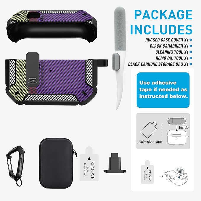 Maxjoy AirPods Pro 2nd/1st Generation Case Cover with Lock, AirPods Pro 2 Protective Case with Keychain Compatible with Apple AirPod Pro2 2023 USB C 2022 Lightning Cable/ Pro1 2019,Carbon Fiber Purple