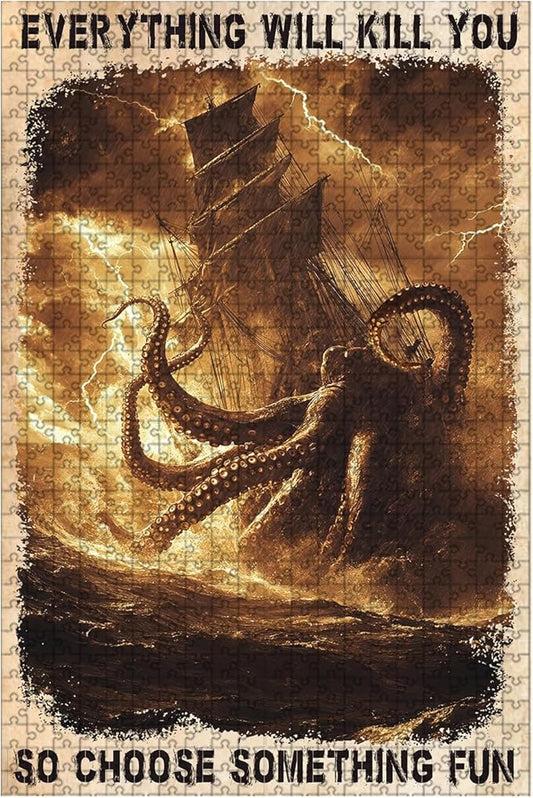 500 Piece Difficult Wooden Jigsaw Puzzle Everything Will Kill You So Choose Something Adults Kids Challenging Family Game Stress Relief Focus Tool & Educational Toy for Home Decor 20.4x15 Inch