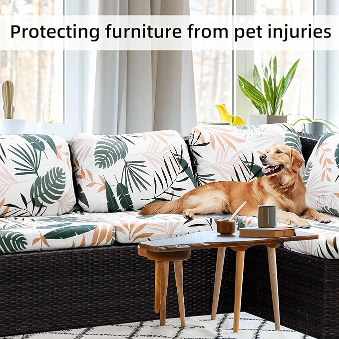 8Pcs Stretch Patio Cushion Covers,Outdoor Couch Covers Replacement,Outdoor Couch & Sofa Slipcovers,for Patio Furniture Cushion Covers,Washable Reusable Furniture Protector(coconut trees,Cover Only)