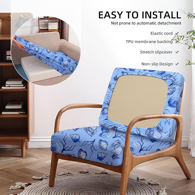 8Pcs Stretch Patio Cushion Covers Waterproof Outdoor Cushion Covers Patio Couch Cover Slipcovers, for Outdoor Furniture Protector Covers Replacement(Cover Only) (Ocean)