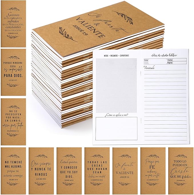 Qilery 30 Pcs Christian Gifts Bulk Pocket Planner 2025-2026 Prayer Journals for Women Men to Do List Weekly Goals for Pastors' Wives Appreciation Day Church Sunday School(Kraft Color,Spanish Bible)