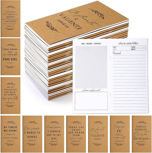 Qilery 30 Pcs Christian Gifts Bulk Pocket Planner 2025-2026 Prayer Journals for Women Men to Do List Weekly Goals for Pastors' Wives Appreciation Day Church Sunday School(Kraft Color,Spanish Bible)