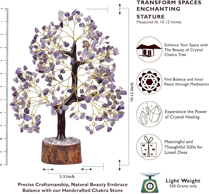 FASHIONZAADI Amethyst Crystals Tree of Life - Stones and Crystals - Bonsai Tree - Good Luck Gifts for Women - Meditation Accessories - Chakra Stones Decor