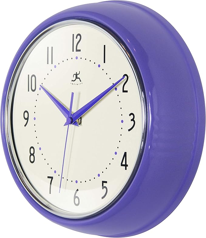 Infinity Instruments LTD. Retro 9 inch Silent Sweep Non-Ticking Mid Century Modern Kitchen Diner Wall Clock Quartz Movement Retro Wall Clock Decorative (Veri Peri)