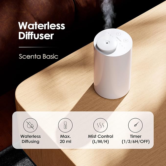 Waterless Diffuser for Essential Oil, Battery Operated Nebulizer, 0.7 Fl.Oz./ 20mL Capacity, Mini Scent Air Machine, 3 Countdown Timers & 3 Mist Levels for Home, Room, Car, Office - AN6 Lavender