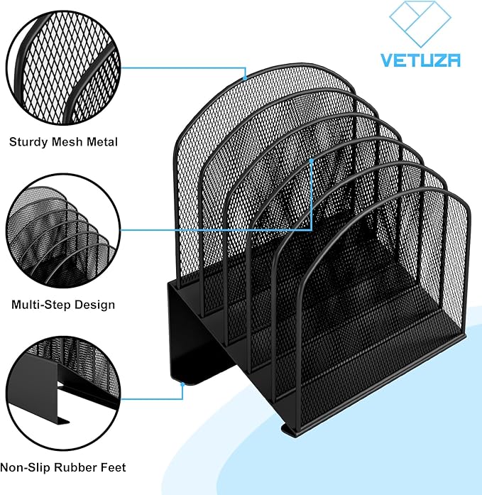 Desk File Organizer, Metal Mesh Vertical Desktop File Folder Holder for Office & School & Home, 1 Pack