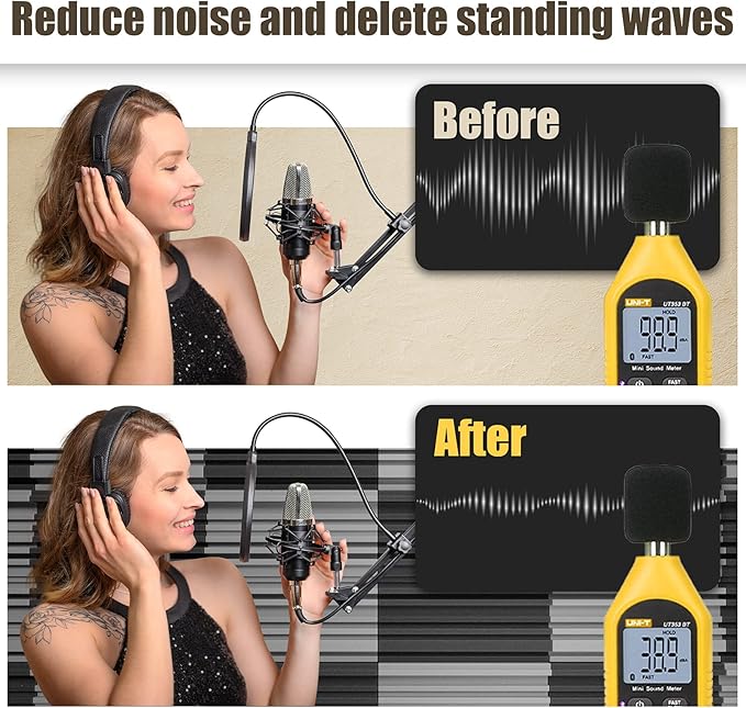 12 Pack Sound Proof Foam Panels for Walls, 12" x 12" x 2" Self-Adhesive Acoustic Panels, High-Density Soundproof Wall Panels for Studio, Home, and Ceilings (Black+Gray)