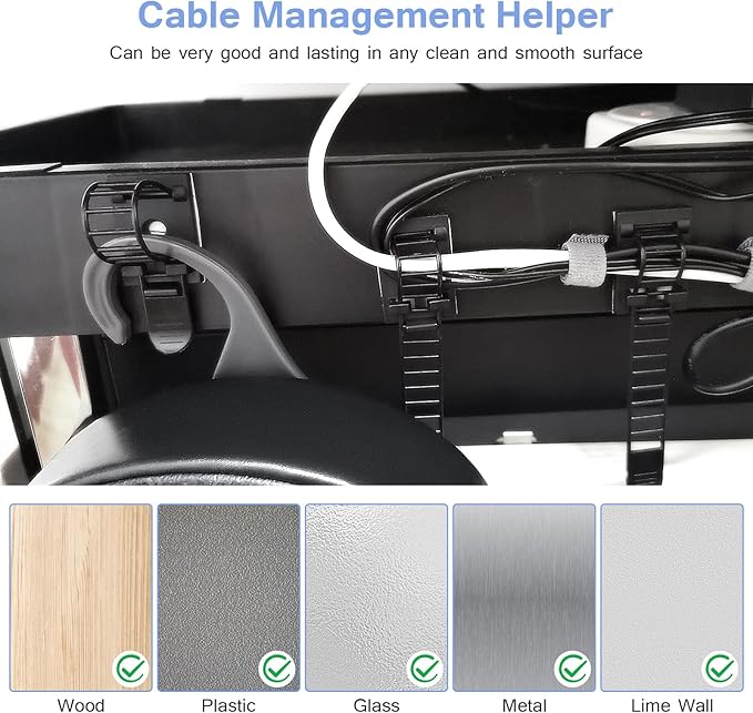 100PCS Adhesive Cable Ties Cable Clips, Self-adhesive Nylon Cable Straps, Adhesive Cable Management Clips for Wire Management (Black-Adhesive Cable Ties)