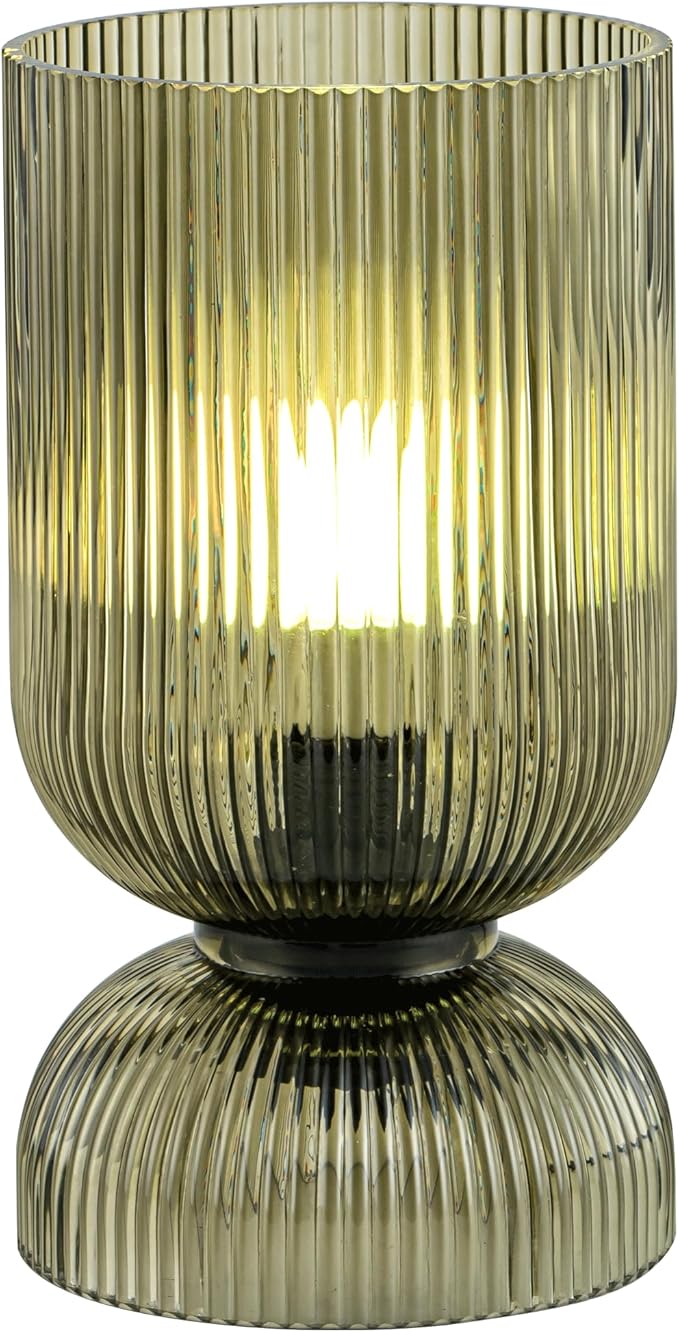 Modern RGB Glass Table Lamp with Remote，Color Changing Bedside Lamp with Green Glass Shade, 16 Colors, On/Off Cord Switch, Nightstand Lamp for Bedroom, Living Room, Office,Bulb Included