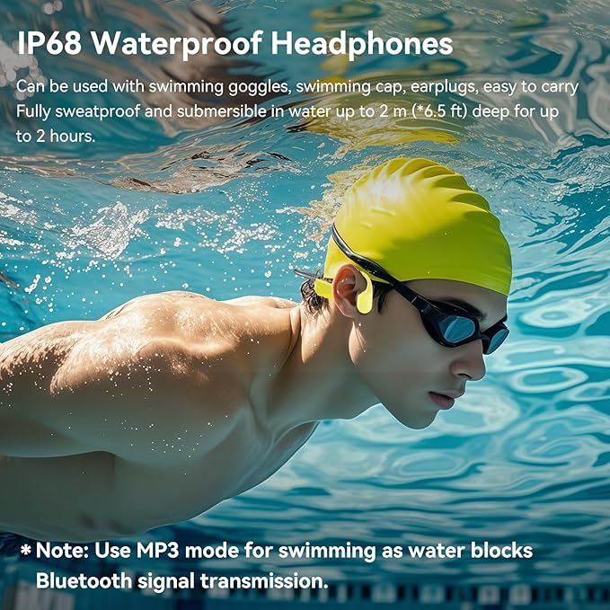 Swimming Headphones IP68 Waterproof, Open Ear Bone Conduction Headphones Bluetooth 5.4 with 32GB MP3 Player, Secure Comfort Underwater Swim Earbuds for Jogging Cycling Fitness-SurfAudio(Green)