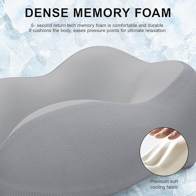 Travel Pillow for Airplane Memory Foam Neck Pillow, Soft & Support Travel Pillow with Storage Bag for Travelling, Sleeping Rest, Car, Train and Home Use (Grey)