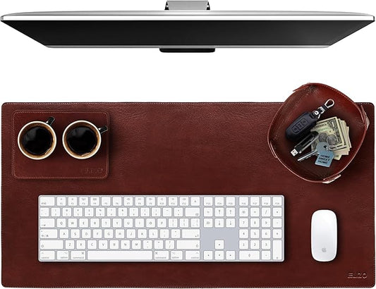 Elizo Leather Desk Mat Desk Pad Blotter Set - Real Full-Grain Leather (32x16) 2-Layer Genuine Desk Cover Protector & Large Mouse Pad | Computer Keyboard Desk Accessories for Office & Home
