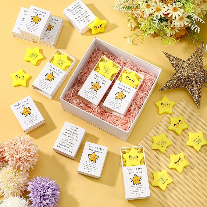 Wettarn 24 Sets Star Positive Gifts Cute Stress Balls with Gift Boxes Inspirational Party Favors for Employee Coworker Students Relief Toys, You Are a Star Keep Shining