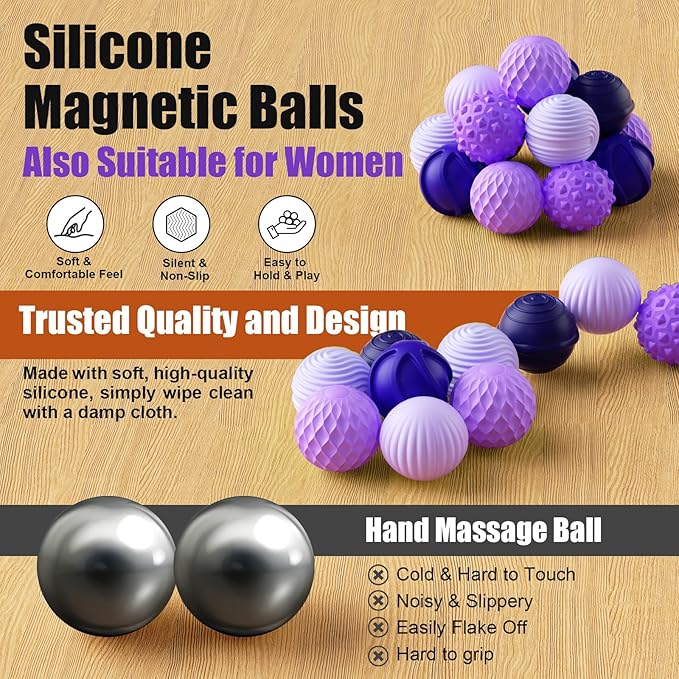 Silicone Magnetic Balls, Fidget Toys, 6-Pack Stress Relief Toys for Adults, Teens, Sensory Toy for Fingers Hands, Quiet Office Desk Toys with Textures, Magnet Fidget Fun Gift (Purple)