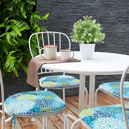 Indoor/Outdoor Chair Cushions 16x17 Inch, Patio Chair Cushions with Ties, All Weather Seat Cushions for Patio Furniture Home Garden Chair Use, Set of 2, Dahlia Blue