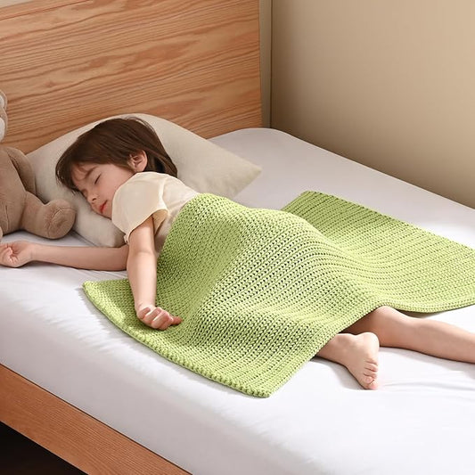 Guohaoi Knitted Weighted Lap Pad (Light Green 20"x30" 2lbs) No Beads Cooling Weighted Blanket Kids for Nap, Breathable Chunky Knit Blanket, Small Throw Blanket for Travel Indoor Outdoor