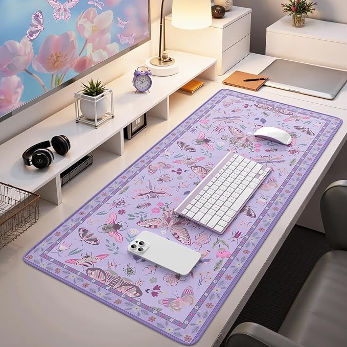 iCasso Purple Large Mouse Pad, Desk Matt for Desktop, XXL Desk Mat for Keyboard and Mouse, Anti-Slip Big Mousepad Computer Mat with Stitched Edges
