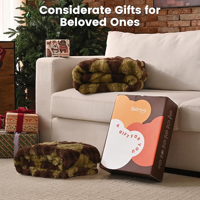 Bearhug Heated Throw Blanket, 50" × 60" Electric Throw, Faux Fur & Warm Sherpa, 4h Auto-Off Timer & 6 Heating Levels,ETL Certified, Machine Washable, Gift Box Packaging