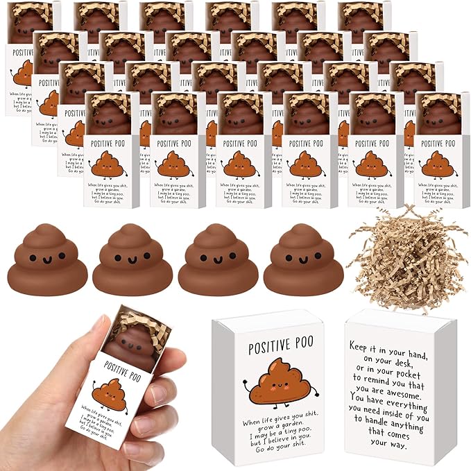 Wettarn 12 Sets Poo Positive Gifts Cute Stress Balls with Support Gift Boxes Funny Party Favors for Employee Coworker Friends Office Inspirational Relief Toys