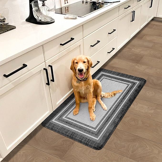 KIMODE Kitchen Rugs Cushioned Anti Fatigue Kitchen Mat Non-Skid Waterproof Kitchen Runner Rug Ergonomic Comfort Foam Standing Mat for Kitchen Decor,Floors,Office,Laundry,Black