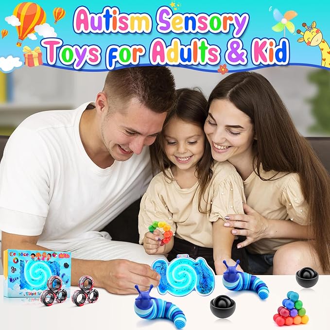 Cevioce 15Pcs Fidget Toys Adults Pack,Stocking Stuffers for Teens Boys Girls,Autism Sensory Toys with Fidget Spinner Slug Magnetic Rings,Squishy Fidget Toys ADHD Stress Relief,Party Favor for Kid-BBB