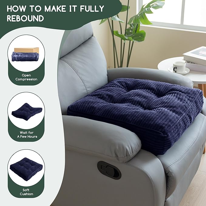 Tufted Corduroy Recliner Seat Cushion for Elderly, High Density Foam Large Square Seat Cushion for Recliner Chair, Floor Pillow, Office Chair, Car, No Pressure on Thighs, 20x20x4