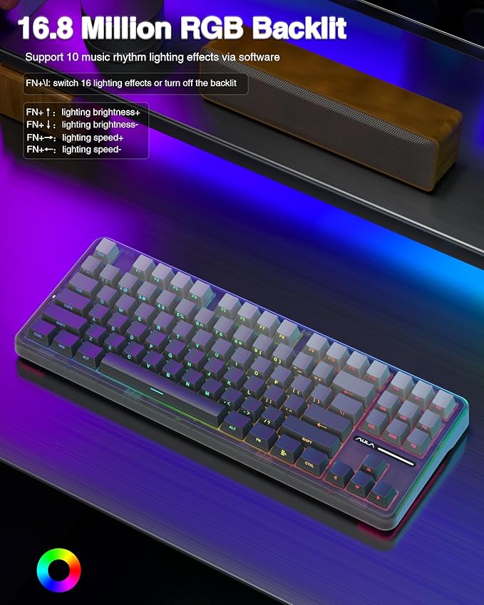 AULA F87 Pro Wireless Mechanical Keyboard,Tri-Mode BT5.0/2.4GHz/USB-C Hot Swappable Custom Keyboard,Pre-lubed Switches,Side Printed PBT Keycaps,75% TKL RGB Backlit Gaming Keyboards