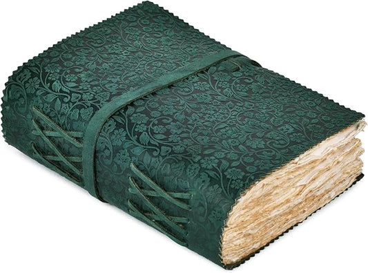 LEATHER VILLAGE Leather Bound Floral Embossed Journal for Women Men - 200 Pages, 6”X4”(A6), Turquoise - Book of Shadows, Vintage Blank Paper Travel Diary, Notebook for Writing, Drawing, Sketchbook