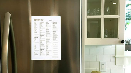 Grocery List Magnet Pad for Fridge - 6 x 9" - Grocery Shopping Checklist Notepad with Categories - 50 Sheets