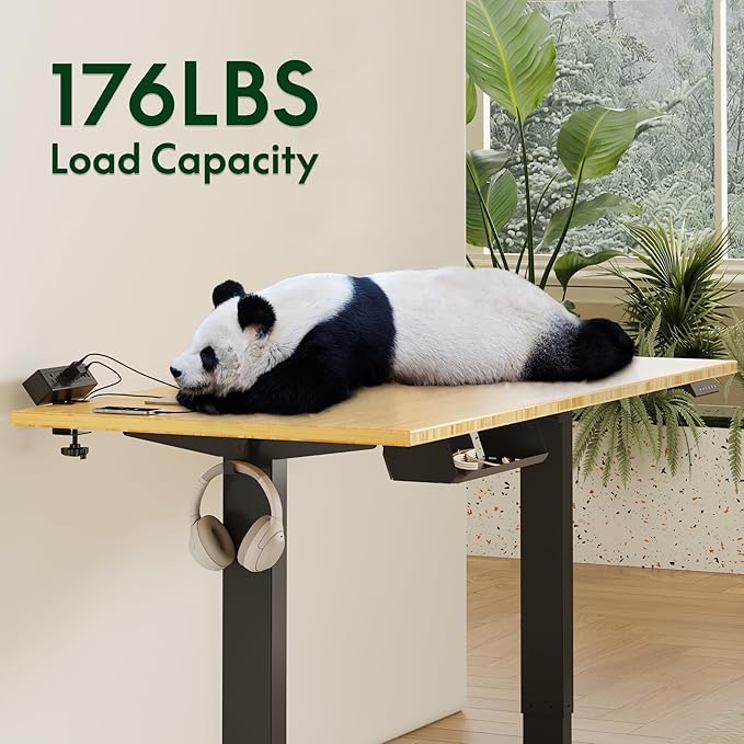 FLEXISPOT EN2 Whole-Piece Bamboo Standing Desk with Clamp Power Strip, 48 x 24'' Electric Stand Up Height Adjustable Desk with Cable Management (Black Frame + 48" Bamboo Top, 2 Packages)