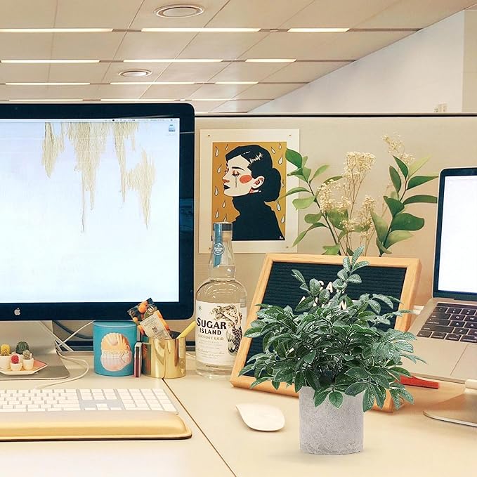 2 Pack Small Fake Plants Potted Artificial Herb Plants for Shelf Desk Home Bathroom Farmhouse Room Coffee Table Decor (Gray Green)