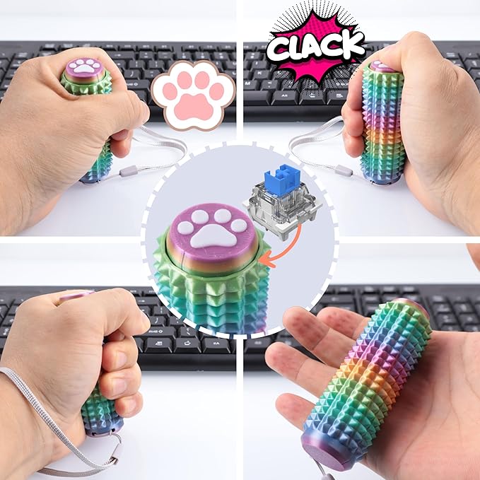 2PCS Little Ouchies Fidget with Cat Dog Paw Button, Sensory Pain Stim Fidget Toys for Adults & Teens, Anxiety and Stress Relief Items, Spiky Grippy Stim Tool, Portable ADHD Autism Fidget Clicker