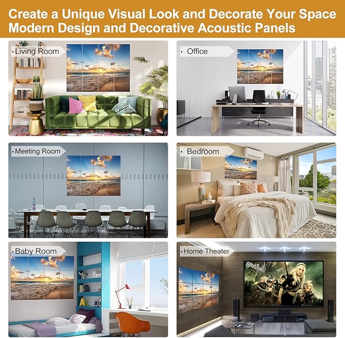 Dmsky Art Acoustic Panels,48“x36”Acoustical Wall Panel, Decorative Sound Absorbing Panel for Walls, Studio Acoustic Treatment Soundproof Wall Panel,12 Pack,Beach