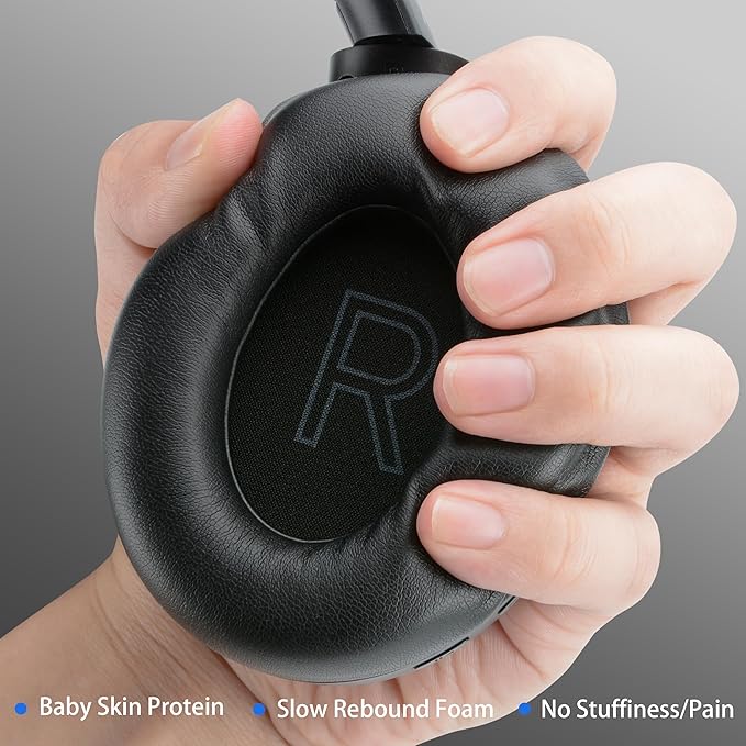 Riwbox Hybrid Active Noise Cancelling Headphones, Wireless Over Ear Bluetooth Headset, 60H Playtime, High-Fidelity, Foldable, Comfort&Immersion for Work/Commuting (Red)