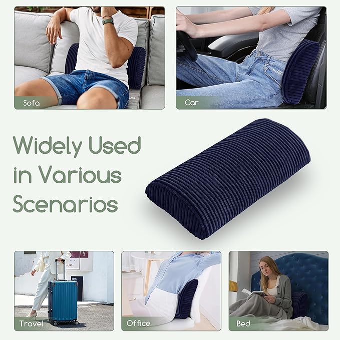 HIGOGOGO Lumbar Support Pillow for Recliner Chair/Accent Chair/Couch, Memory Foam Back Support Cushion for Elderly, Recliner Cushions for Back Rest, Pain Relief, Reading, Washable Cover, Navy