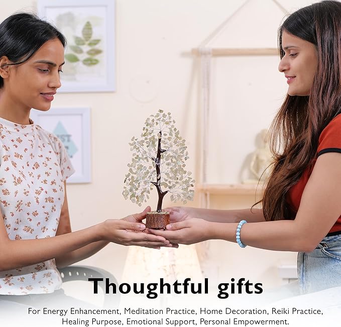 FASHIONZAADI Green Jade Gemstone Tree of Life- Natural Reiki Crystals for Positive Energy, Feng Shui Decor, Good Luck Money Bonsai, Healing Stones, Spiritual Gift