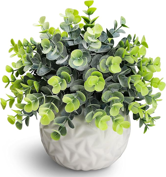 Hopewood Fake Plants Indoor Small Artificial Eucalyptus Plants in White Pots for Bedroom Home Decor Faux Plants Decor