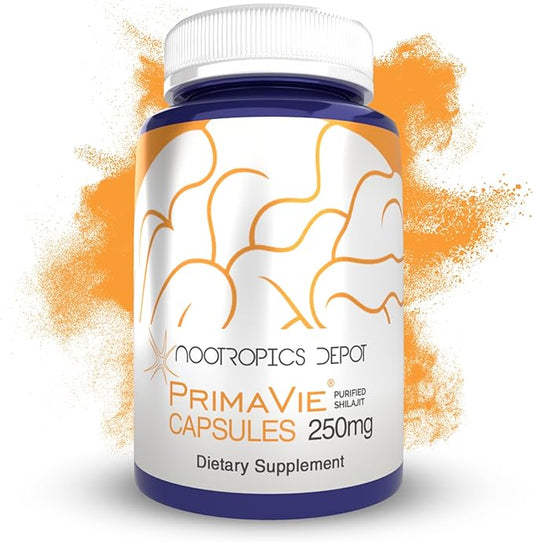 Nootropics Depot PrimaVie Shilajit Capsules | 250mg | 30 Count | Purified Extract | Ayurveda Supplement | Supports Mitochondrial Function + Boosts Endurance