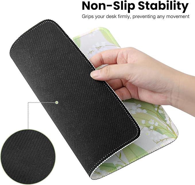 ALOANES Waterproof Mouse Pad with Stitched Edge, Premium-Textured Mouse Mat, Non-Slip Rubber Base Mousepad for Laptop, Computer & PC, Desk Mat for Gamer, Office & Home, Lily of The Valley