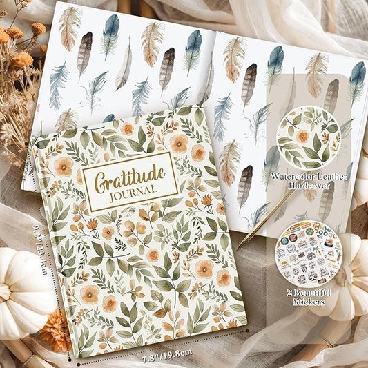 Lanpn Daily Gratitude Journal for Woman Men, The 5 Minute Gratitude Diary with Prompts, Leather Mindfulness Affirmation Planner, Mental Health Guided Notebook Better Every Day Reflection, 156 Page