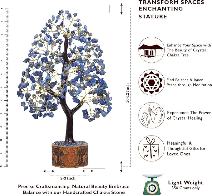 FASHIONZAADI Lapis Lazuli Crystal Tree of Life - Chakra Natural Handmade Gemstone Tree, Feng Shui Crystal Decoration, Money Spiritual Gift, Healing Crystal Chakra Decor