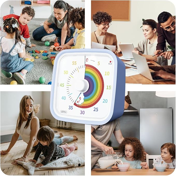 Yunbaoit Visual Timer with Protective Case, Rainbow Disk 60 Minute Countdown Timer for Kids and Adults, Silent Time Management Tool(Light Blue)