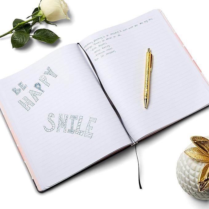 Eccolo Large Lined Journal Notebook, Hardbound Cover, Writing Journal, 256 Ruled White Pages, Ribbon Bookmark, Lay Flat, Desk Size for Work or School, Ombre Stripes (Pink, 8x10 inches)