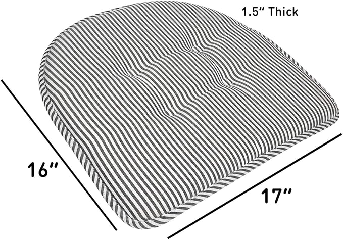 Chair Cushion Memory Foam Pads Tufted Slip Non Skid Rubber Back U-Shaped 17" x 16" Seat Cover, (Pack of 3)