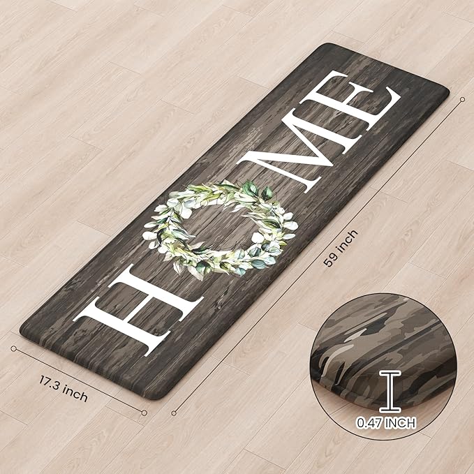 KIMODE Cushioned Anti Fatigue Rug, Farmhouse Kitchen Sink Runner, Comfort Non Slip Mat - Brown 17.3"x59"