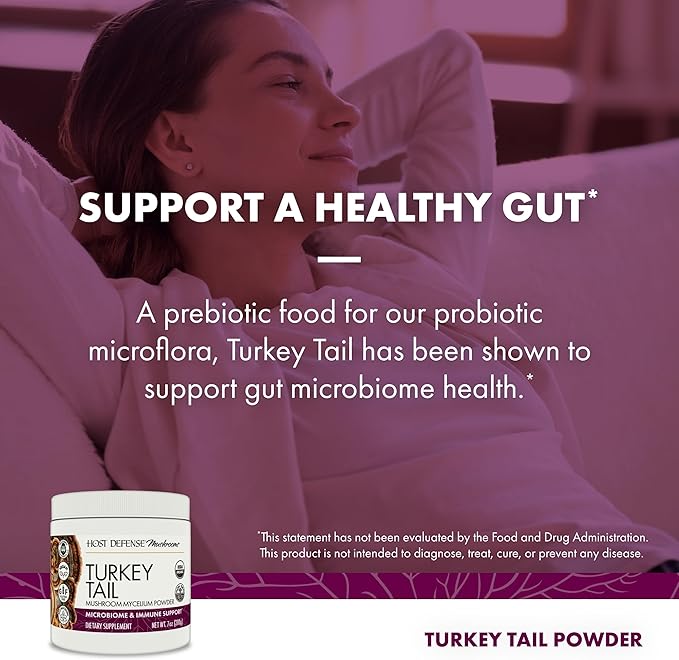 Host Defense Turkey Tail Mushroom Powder - Digestive Health & Immune Response Support Supplement - Mushroom Supplement for Gastrointestinal & Gut Microbiome Support - 7 oz (133 Servings)*