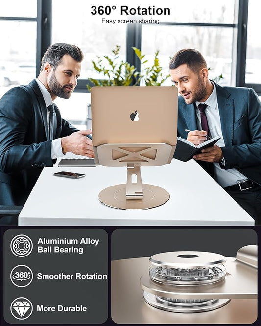 Ultra-Stable Swivel Laptop Stand for Desk，300% Larger Base Stability Military-Grade Aluminum Anti-Loosening Structure - Height Adjustable Laptop Stand Suitable for 10-17.3 inch，Golden