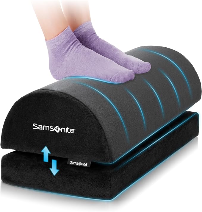 Samsonite Ergonomic Foot Rest, Adjustable Memory Foam Foot Stool for Under Desk at Work, Office Desk Accessories for Long Sessions and Comfort