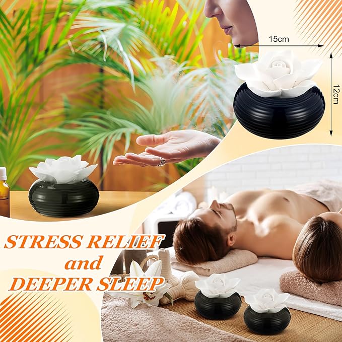 Honeydak 2 Pcs Flower Essential Oil Diffusers Stones White Ceramic Porcelain Passive Oil Diffusers Improves Sleep and Relieves Stress Non-Electric Handmade Decorative Tabletops for Desk Office Home