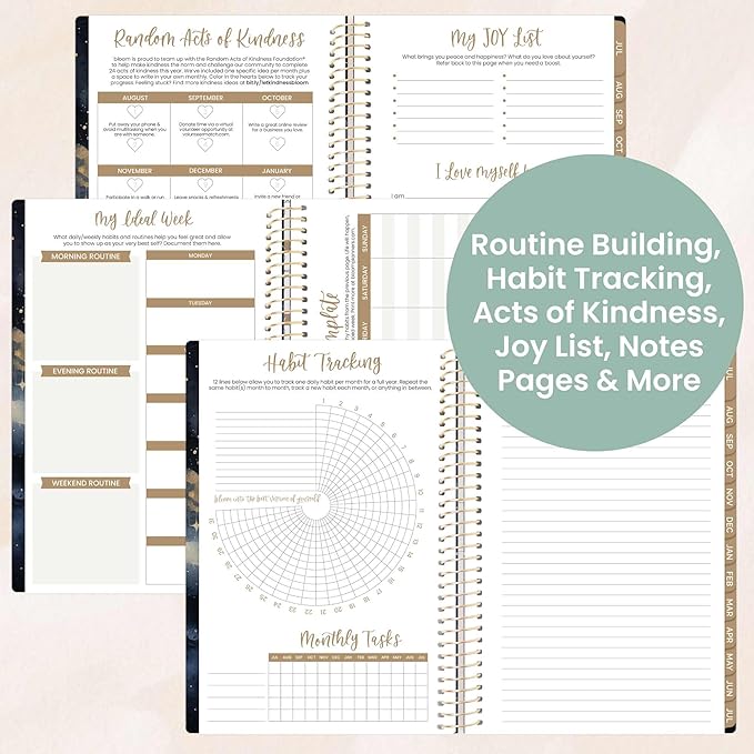 bloom daily planners 2025-2026 Academic Year Daily Planner (July 2025 - July 2026) - A5 Weekly & Monthly Calendar Agenda Organizer Book with Stickers - 5.5" x 8.25" - Midnight Sky